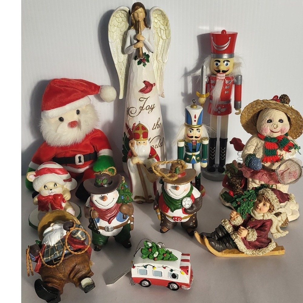 Christmas Figurines Collection Santa Claus Snowmen Nutcrackers Angel Sledder